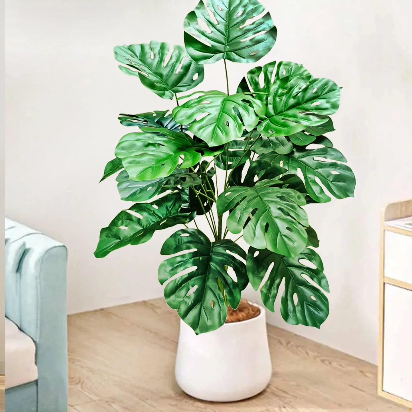 52-100cm(39.4in)  Artificial Monstera Plant Fake Palm Tree Plastic Turtle Leaf Green Plant for Home Garden Room Office Decor