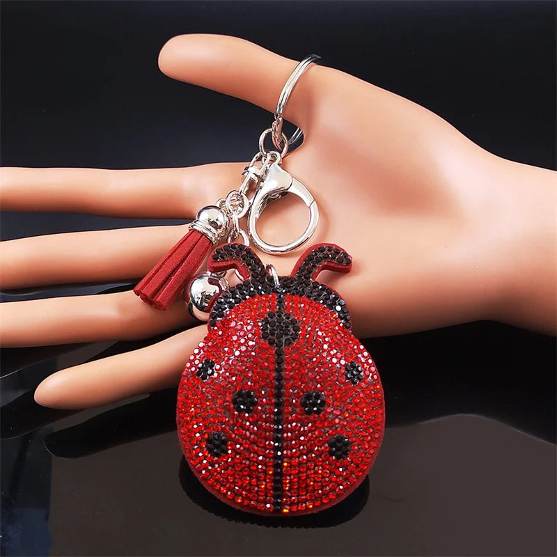 Ladybug Tassel Crystal Keychain Bag Charm for Women/Men Ladybird Key Chain Accessories Jewelry llaveros para mujer lujo K2871S01