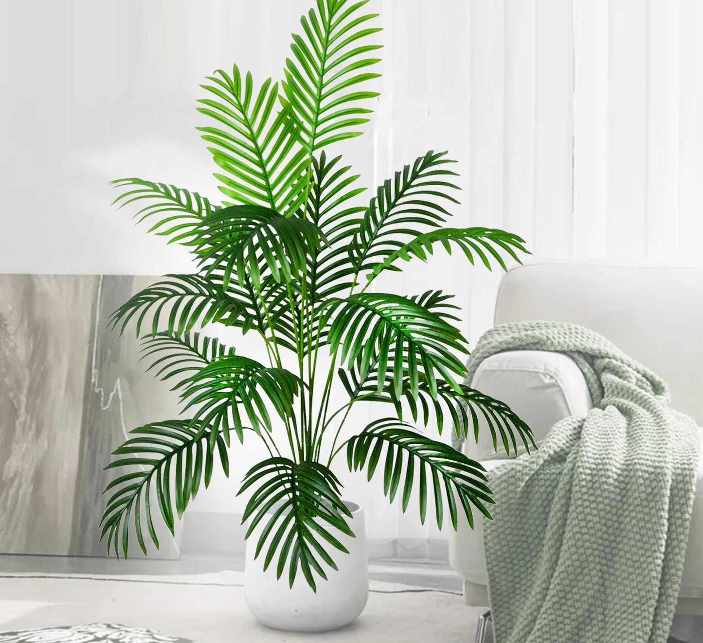 125cm(49.2in ) Artificial Large Fake Palm Tree Areca Palm Artificial Tropical Plant Plastic for Home Garden Decoration