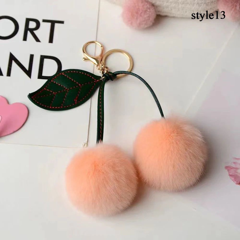 Cute Cherry Plush Toy Keychain New Kawaii Fluffy Cartoon Keychain Kid Gift Women's Bag Charm Pendant Backpack Car Key Accessory