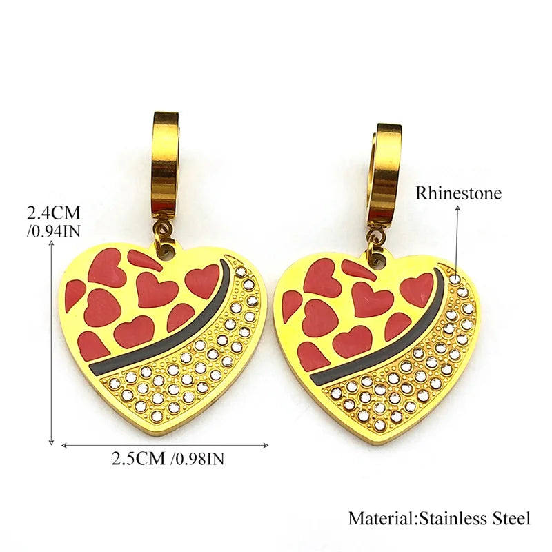 Trendy Double Love Heartbeat Heart Shape Earrings for Women Girls Enamel Stainless Steel Gold Color Gifts JewelryZZZ758-2