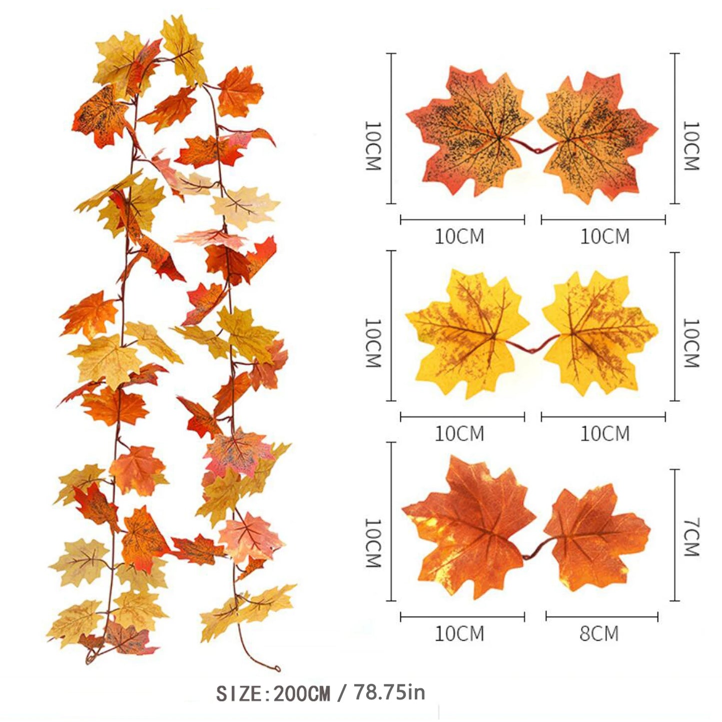 175-200cm Artificial Red Maple Leaf Vine Garland Outdoor Hanging Vine Leaf Arch Garden Thanksgiving Halloween Autumn Decoration