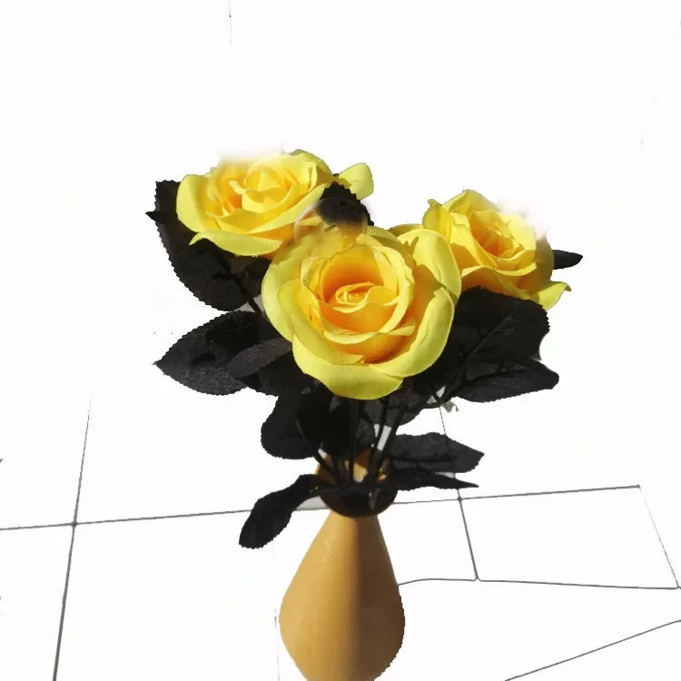 5pcs 8-9cm Silk Black Rose Artificial Flower Head Bouquet Home Living Room Wedding Chritmas Decoration New Year Decoration