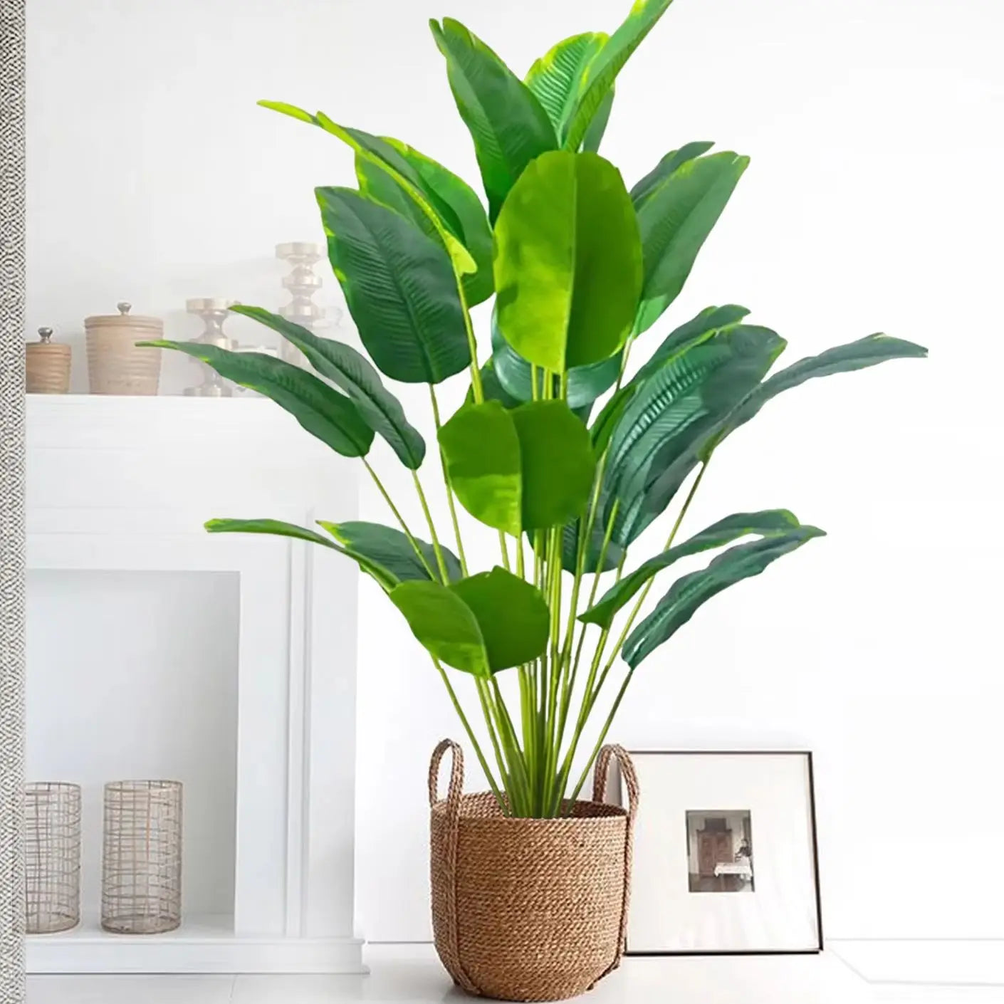 65-120cm （47.2in） Large Tropical Palm Tree Fake Banana Plant Leaves Real Touch Strelitzia Reginae Plastic Plant for Home Garden