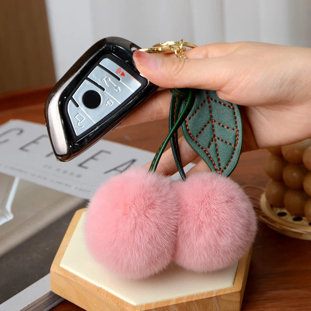 Cute Cherry Plush Toy Keychain New Kawaii Fluffy Cartoon Keychain Kid Gift Women's Bag Charm Pendant Backpack Car Key Accessory