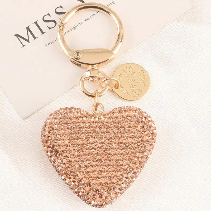 Light Luxury Multi-color Love Heart Keychain Full Rhinestone Alloy Key Rings Women Handbag Pendant Creative Key Chains Gift