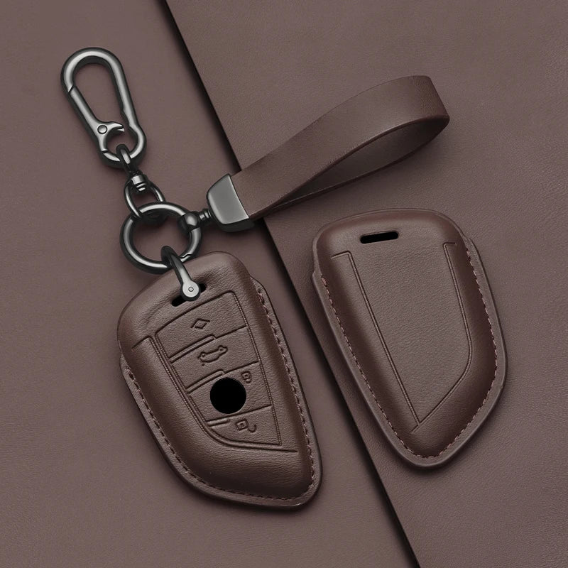 Leather Car Key Case Same color interior For BMW X1 X3 X4 X5 X6 F15 F16 G30 3 5 7 Series G11 F48 Accessories  Keychain