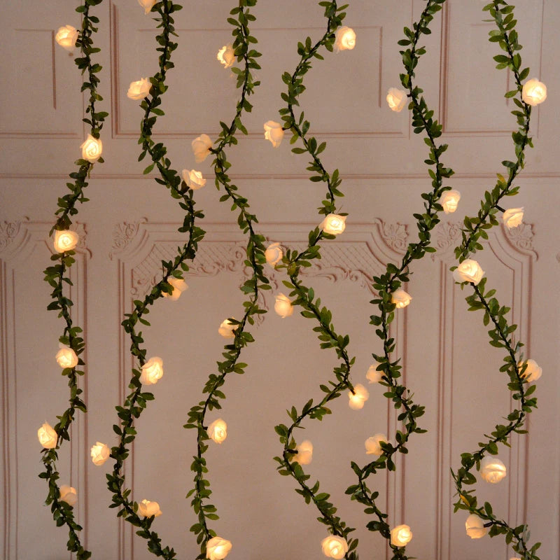 10/20Leds White 1.5/3Meter Rose Flower String with Lights Wedding Table Centerpieces Decorations Glowing Artificial Rose Garland