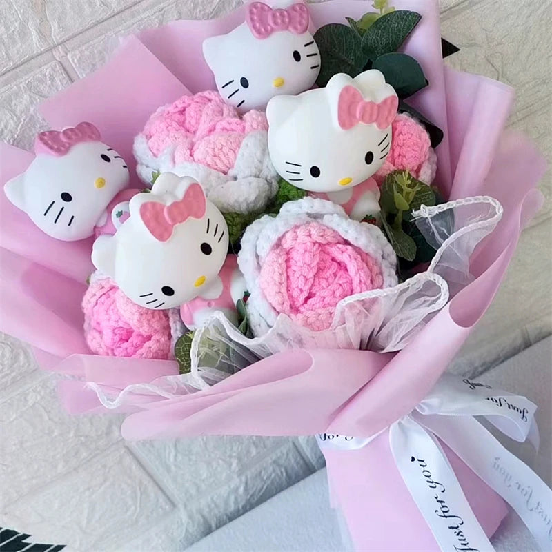 Hello Kitty Cartoon Plush Bouquet  Anime  Rose Soap Flowers  Doll Home Wedding Decoration Christmas Valentine's Day Gift