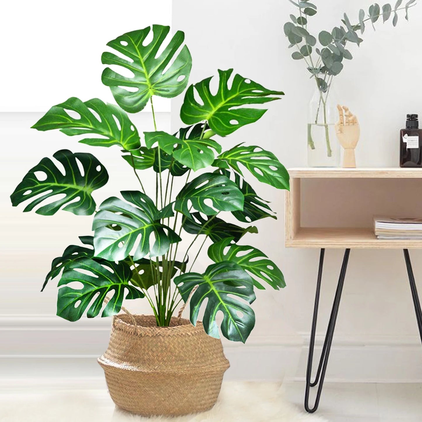 52-100cm(39.4in)  Artificial Monstera Plant Fake Palm Tree Plastic Turtle Leaf Green Plant for Home Garden Room Office Decor