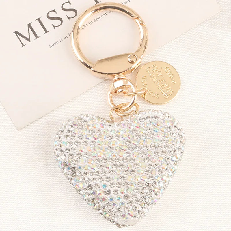 Light Luxury Multi-color Love Heart Keychain Full Rhinestone Alloy Key Rings Women Handbag Pendant Creative Key Chains Gift