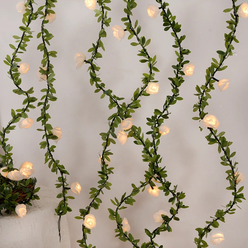 10/20Leds White 1.5/3Meter Rose Flower String with Lights Wedding Table Centerpieces Decorations Glowing Artificial Rose Garland