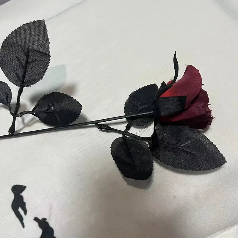 5pcs 8-9cm Silk Black Rose Artificial Flower Head Bouquet Home Living Room Wedding Chritmas Decoration New Year Decoration