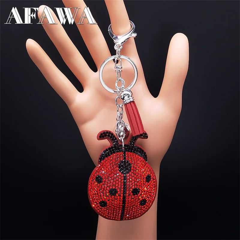 Ladybug Tassel Crystal Keychain Bag Charm for Women/Men Ladybird Key Chain Accessories Jewelry llaveros para mujer lujo K2871S01