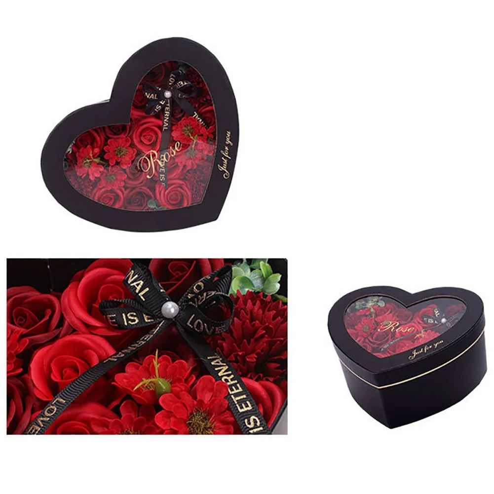 13Pcs Heart Shape Rose Gift Box Artificial Eternal Rose Bouquet Forever Red Rose Valentine Day Gift Christmas Birthday Wedding L