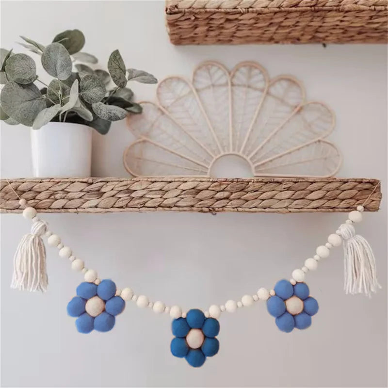 Handmade  Daisy Wall Hanging Garlands Birthday Tassel Banner  Kids Room Decoration Pennant Baby Shower Party Banner Photo Props