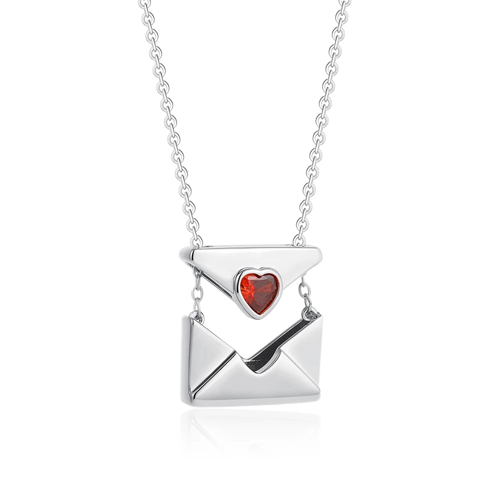 New Trendy I Love You Letter Envelope Shape Pendant Necklace Stainless Steel Red Zicron Necklace Jewelry Valentine Day Gifts