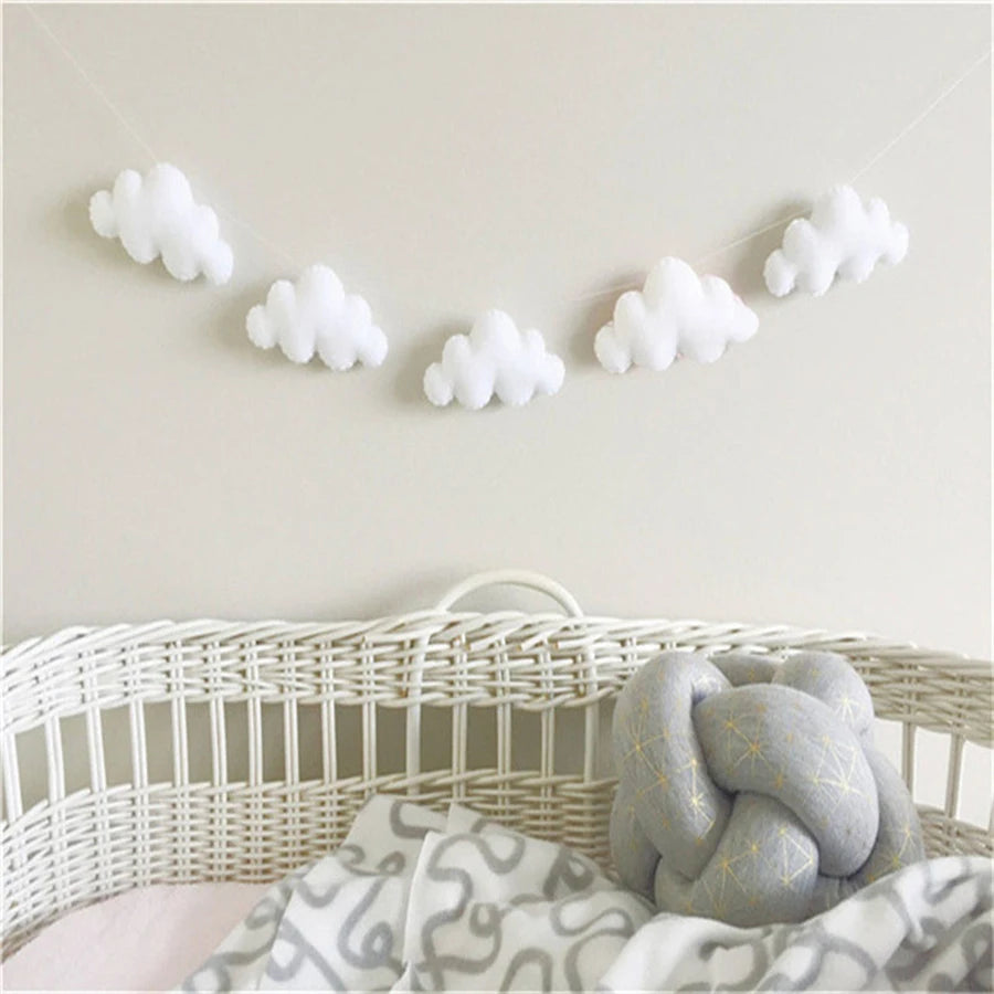 Nordic Felt Cloud Garlands String Wall Hanging Ornaments Baby Bed Kids Room Decoration Nursery Decor Photo Props Party Banner