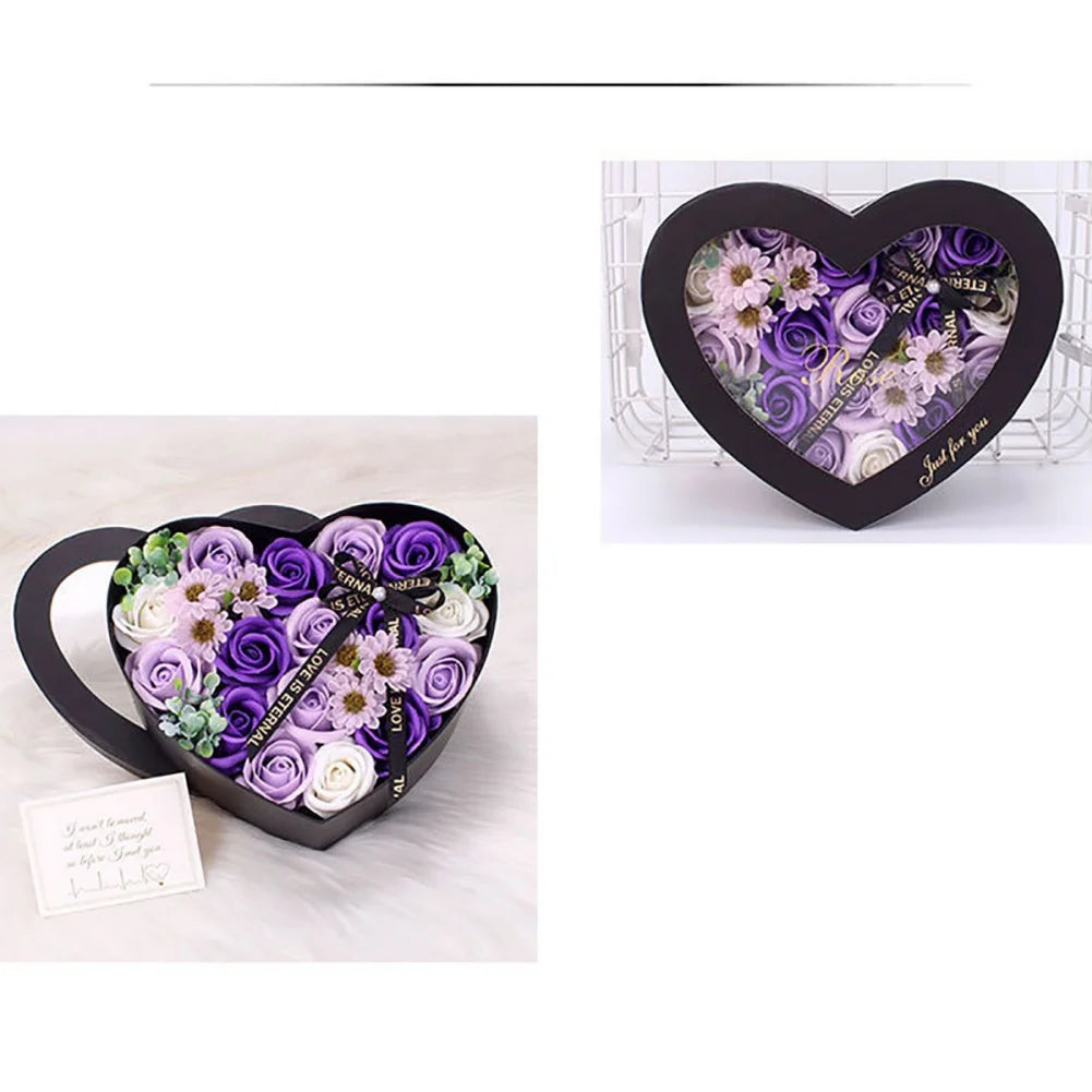 13Pcs Heart Shape Rose Gift Box Artificial Eternal Rose Bouquet Forever Red Rose Valentine Day Gift Christmas Birthday Wedding L