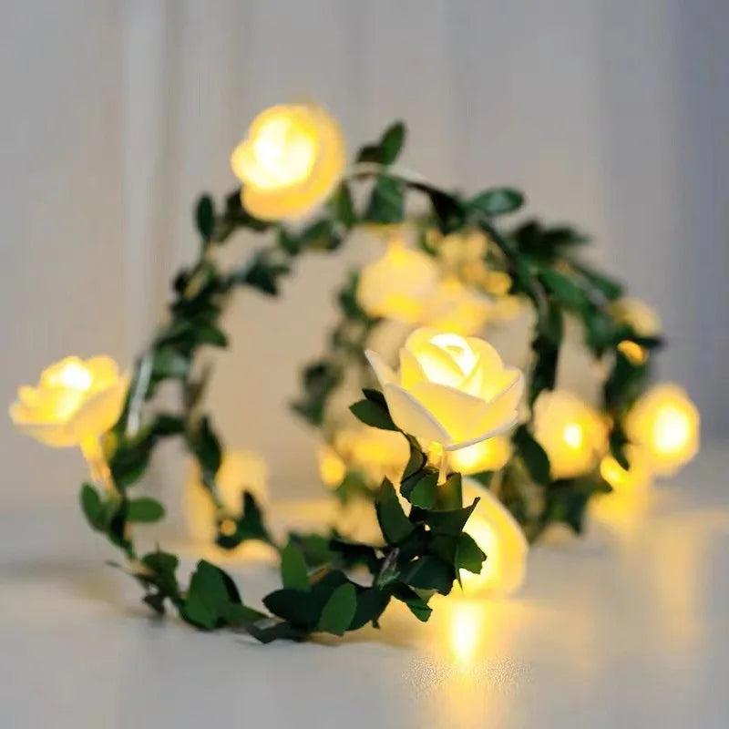 10/20Leds White 1.5/3Meter Rose Flower String with Lights Wedding Table Centerpieces Decorations Glowing Artificial Rose Garland