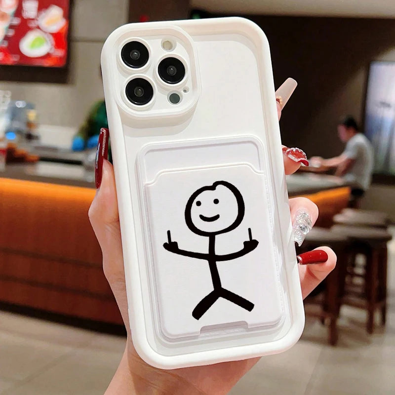 Cute Matchman Insert Card Bag Silicone Case For Samsung Galaxy A32 A52 A33 A53 A14 A34 A15 S24 S23 Ultra S22 Plus S21 FE Cover