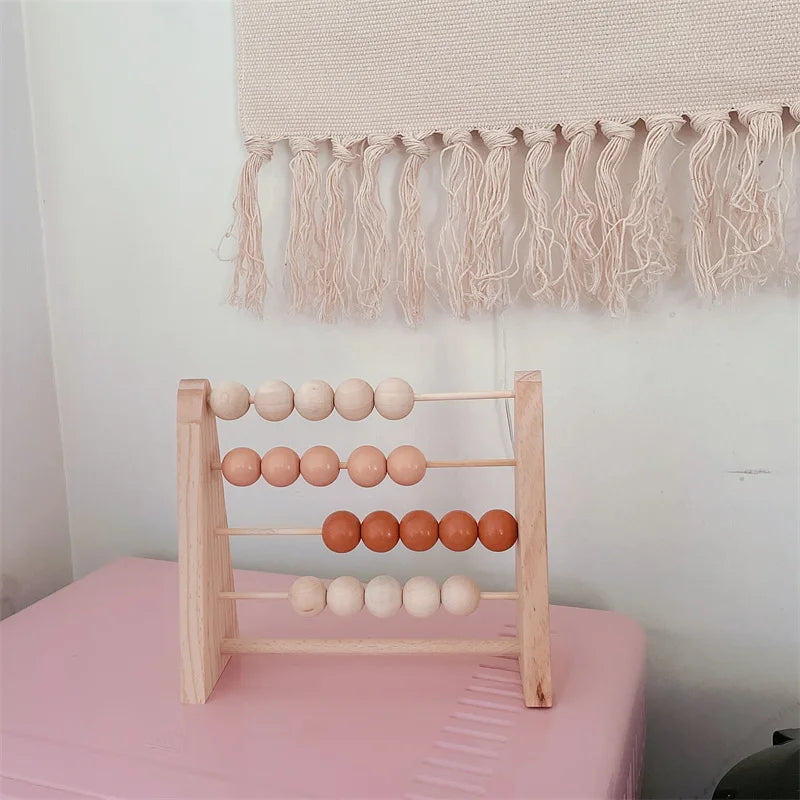 Natural Wooden Abacus With Beads Kids Room Desktop Decor Baby Early Learning Educational Toys Girl Boy Room Craft Ornament Gifts