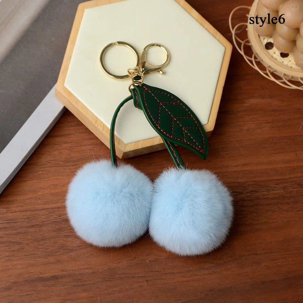 Cute Cherry Plush Toy Keychain New Kawaii Fluffy Cartoon Keychain Kid Gift Women's Bag Charm Pendant Backpack Car Key Accessory