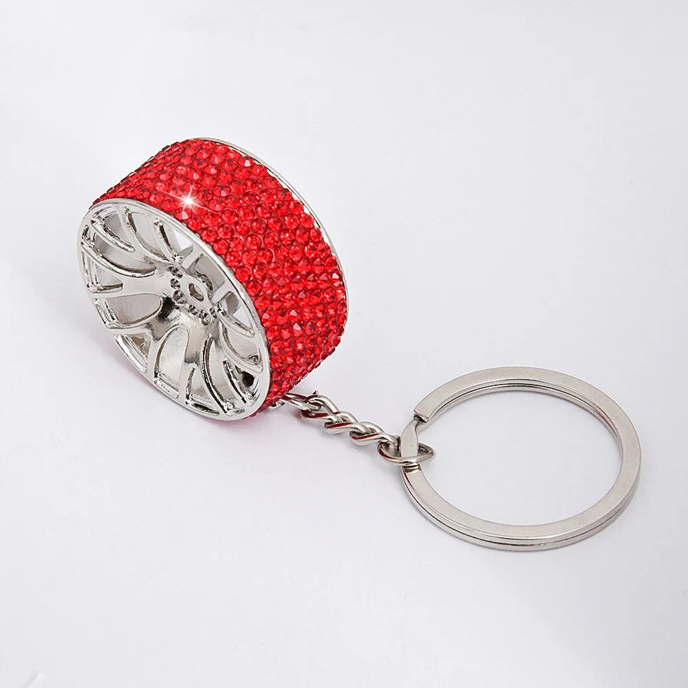 Car Crystal Keychain Tire Wheel Rim Key Ring 3D Keychain Creative Accessories Auto Part Model Car Keyring Key Chain Car Charms