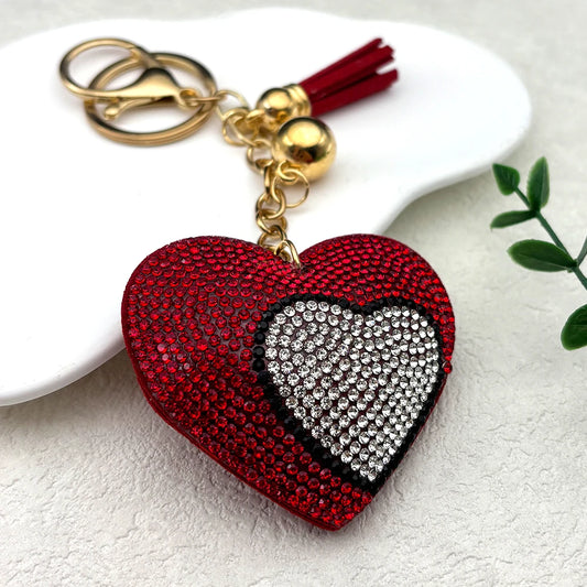 Two Heart Love Keychain Women Red White Rhinestone Romantic Keyring Jewelry Female Fashion Bag Charm For Valentine'S Day Gift