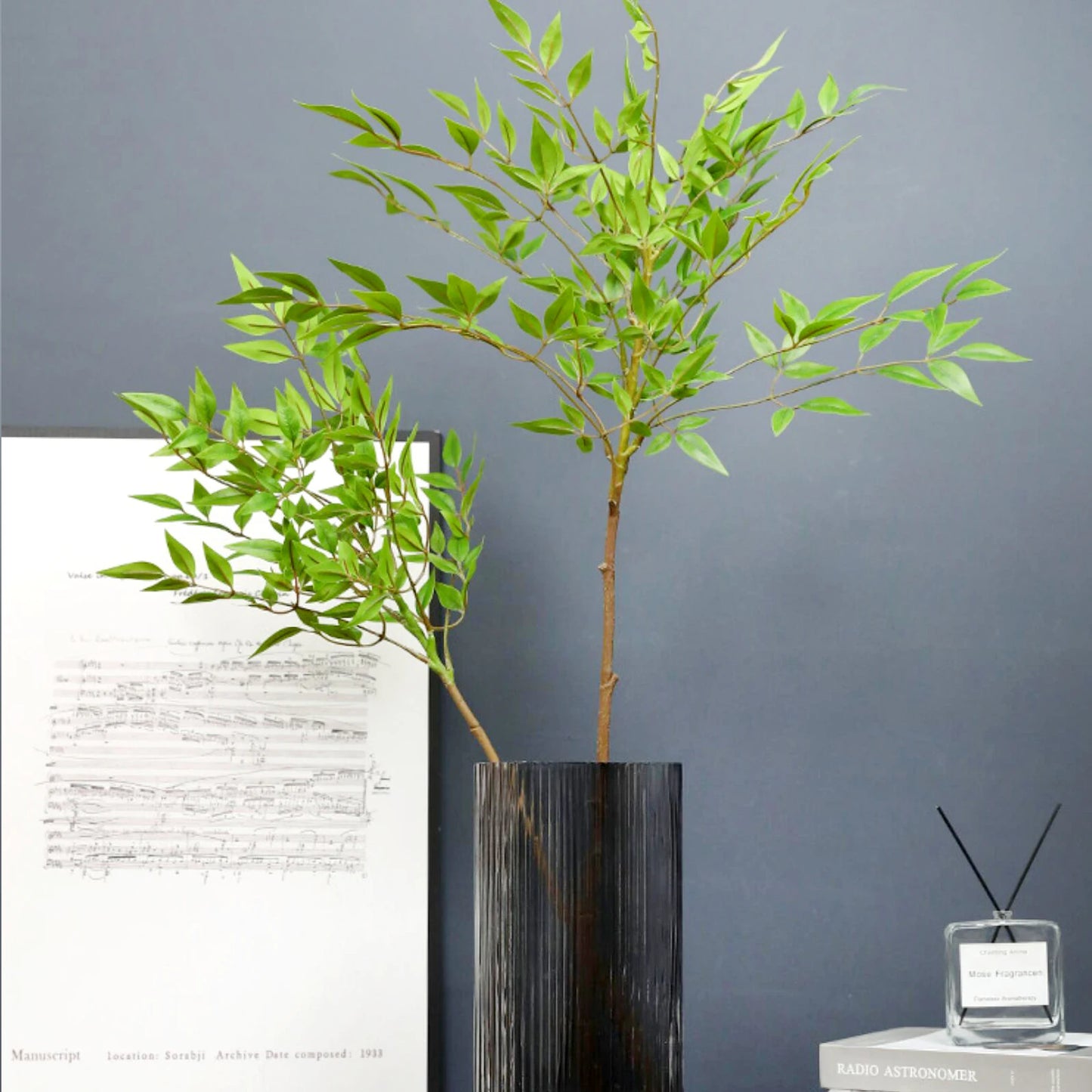 110cm (43.3 in)  Artificial Plants Fake Bamboo Tree Branch Plastic Nandina Leaves Tall Green Landscape For Home Garden Decor