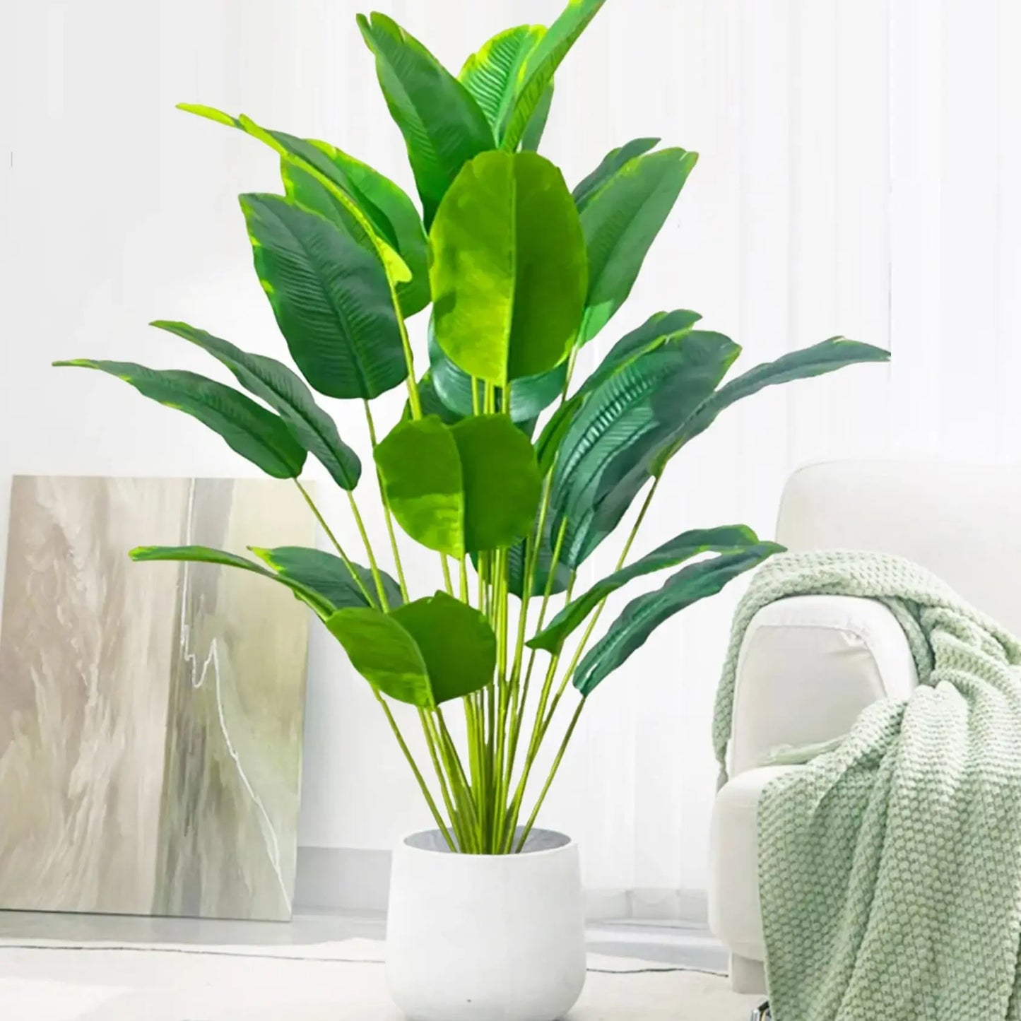 65-120cm （47.2in） Large Tropical Palm Tree Fake Banana Plant Leaves Real Touch Strelitzia Reginae Plastic Plant for Home Garden