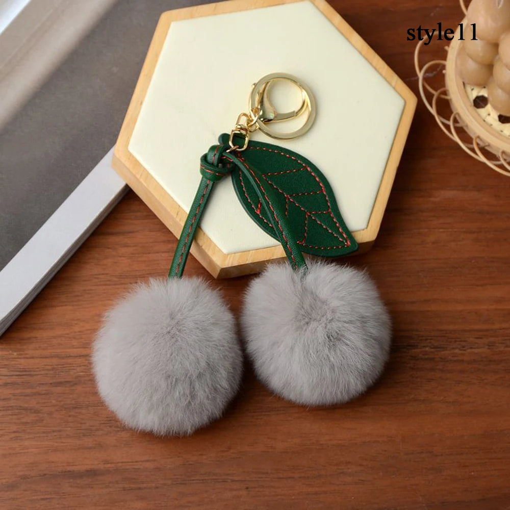 Cute Cherry Plush Toy Keychain New Kawaii Fluffy Cartoon Keychain Kid Gift Women's Bag Charm Pendant Backpack Car Key Accessory