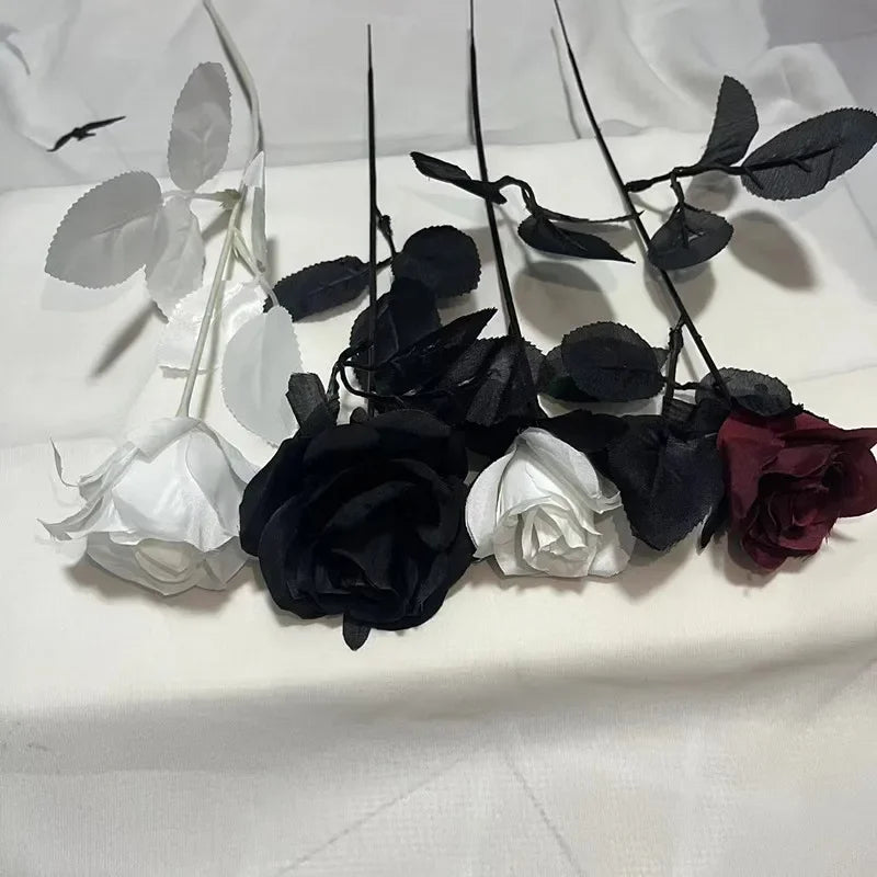 5pcs 8-9cm Silk Black Rose Artificial Flower Head Bouquet Home Living Room Wedding Chritmas Decoration New Year Decoration