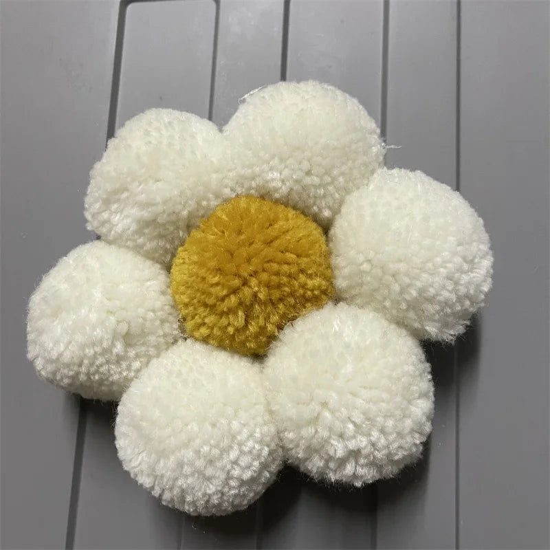 INS Boho Handmade Macrame Daisy Flower Pompom Pink Wall Decoration Nordic Yarn Sticker for Kids Room Nursery Decor Photo Props