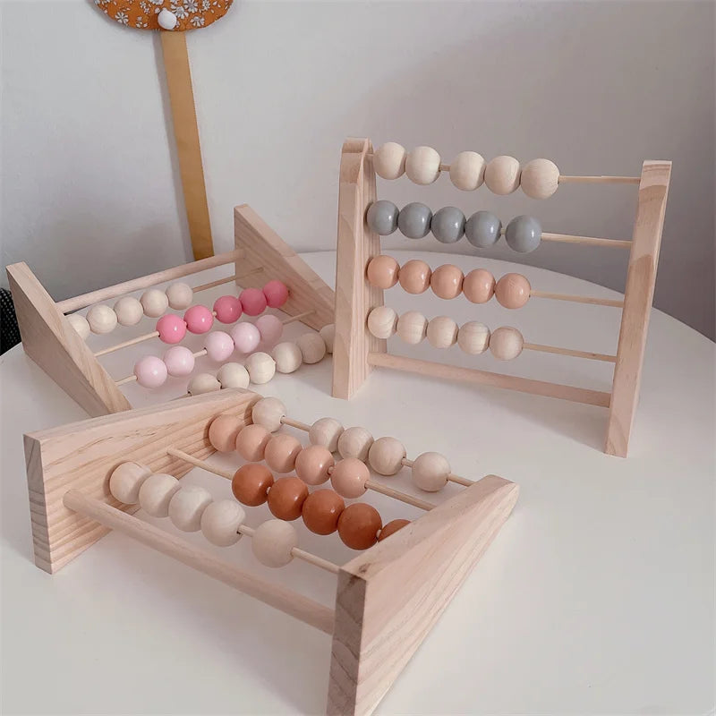 Natural Wooden Abacus With Beads Kids Room Desktop Decor Baby Early Learning Educational Toys Girl Boy Room Craft Ornament Gifts