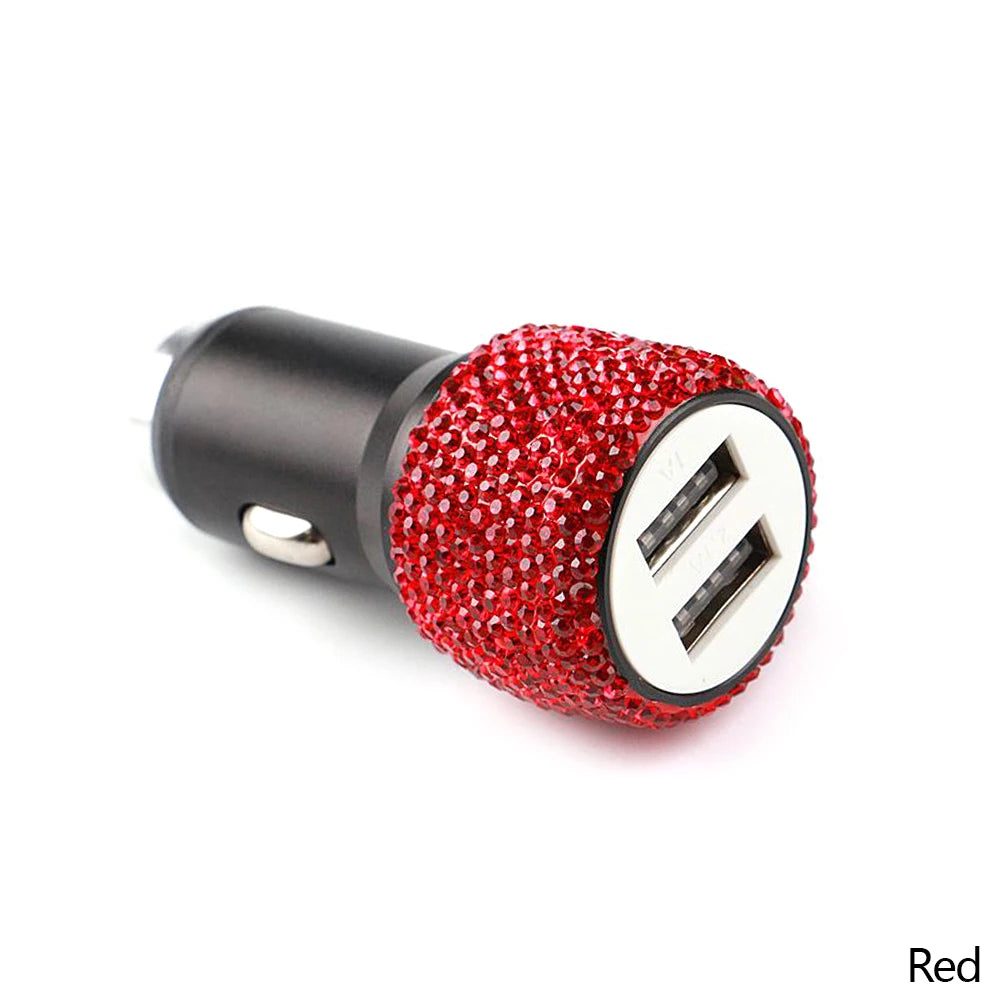 New Bling USB Car Charger 5V 2.1A Dual Port Fast Adapter Pink Car Decor Car Styling Diamond Car Accessories Interior for Woman