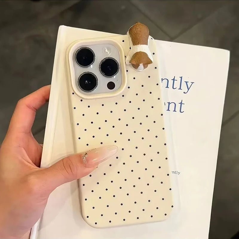 Korea Lovely Polka Dot Pattern Soft Phone Case For iPhone 16 15 14 13 12 Pro Max Plus X XR Cute 3D Cartoon Cat Shockproof Cover