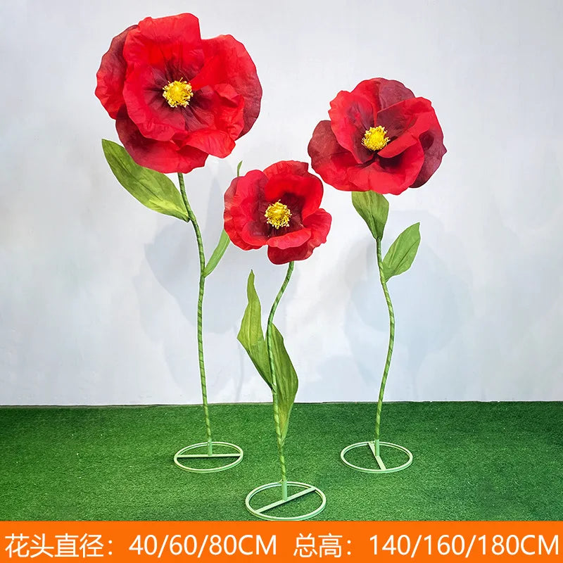 Giant Artificial Poppy Paper Flower, Marriage Decor, Wedding Road Leads, Birthday Party Backdrop Decor, Window Display, 3Pcs