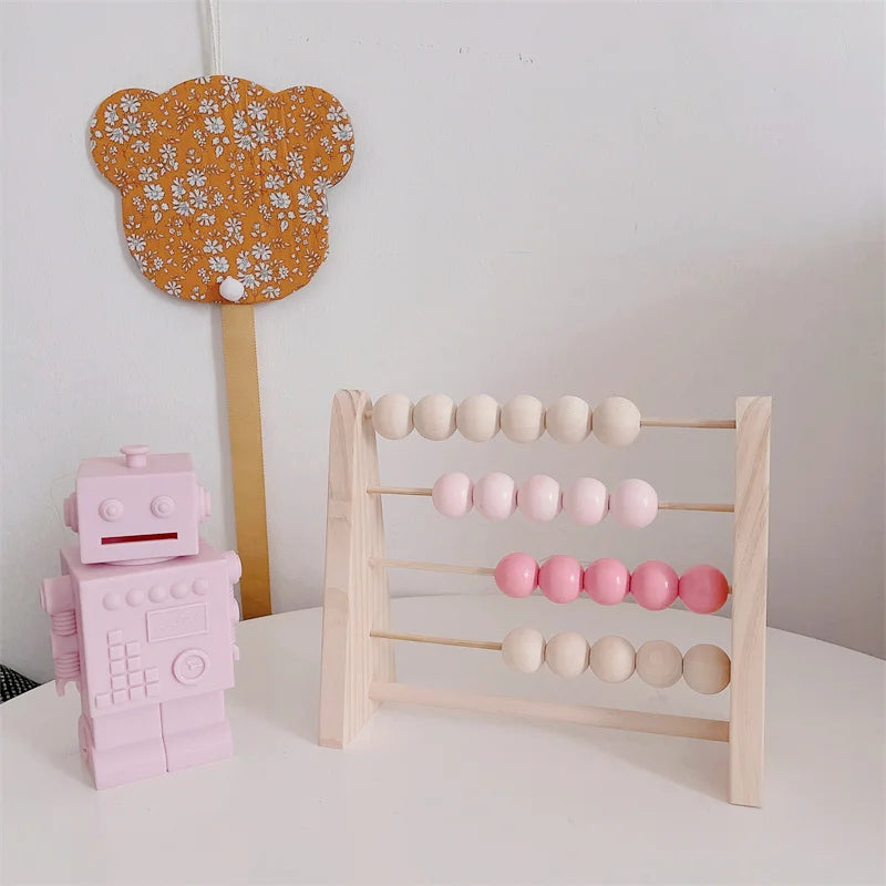 Natural Wooden Abacus With Beads Kids Room Desktop Decor Baby Early Learning Educational Toys Girl Boy Room Craft Ornament Gifts