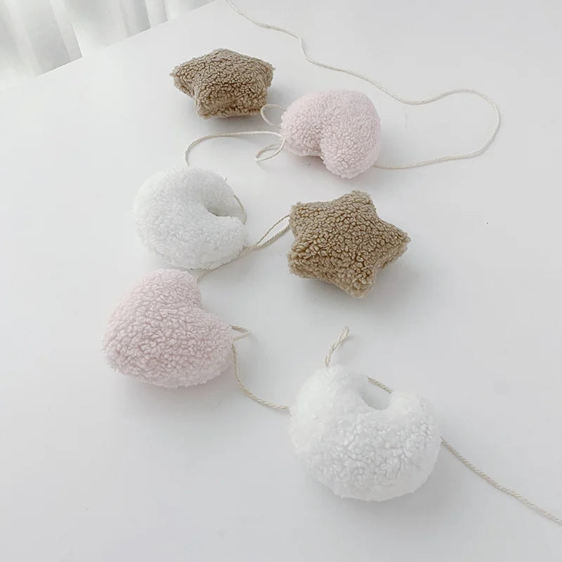 Cute Fluffy Garlands Handmade Moon Star Hanging Decoration Baby Kids Room Home Party Wedding Holiday Wall Nursery Decor Gifts