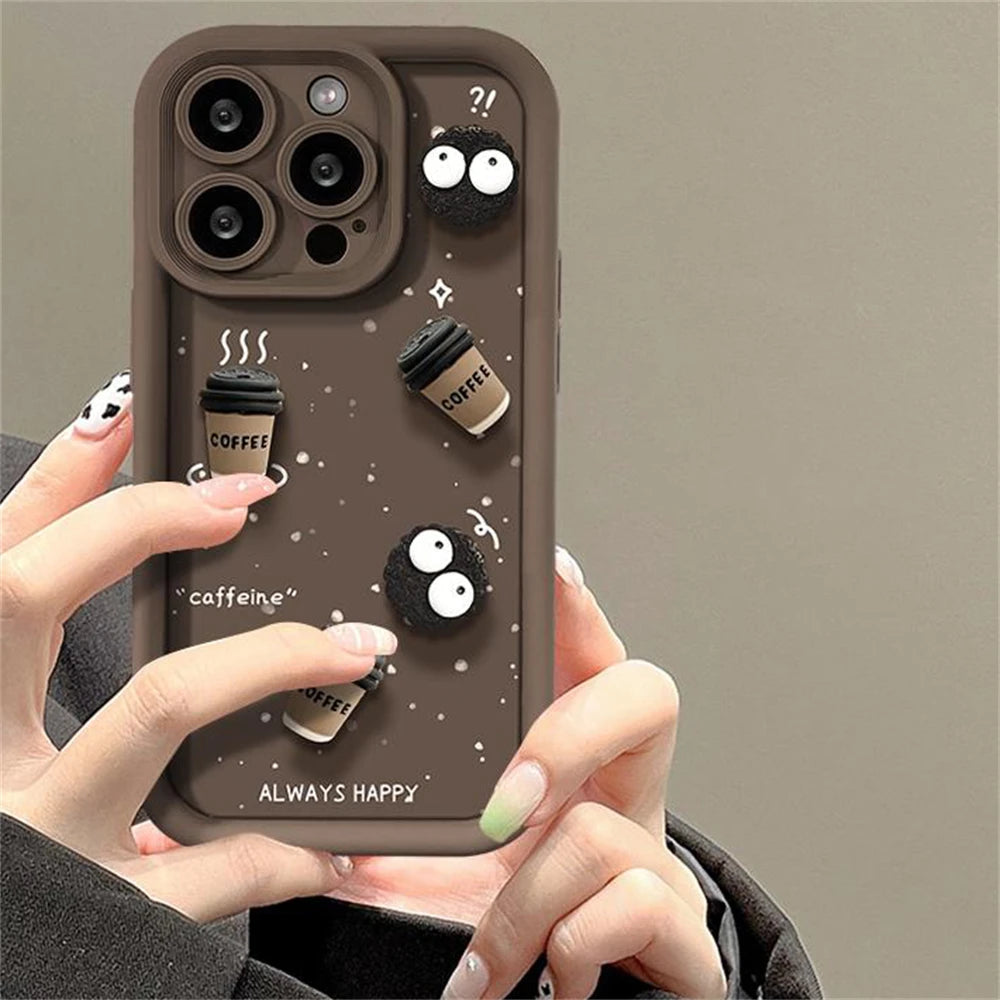 Cute Fun 3D Ball Coffee Silicone Soft Phone Case For iPhone 16 14 13 12 11 15 Pro Max XS XR 7 8 Plus SE Shockproof Matte Cover