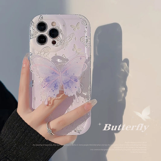 Korea Cute Gradient Butterfly Holder Stand Case For Samsung Galaxy A14 A15 A23 A35 A55 A34 S24 Ultra S23 S22 Plus S21 FE Cover