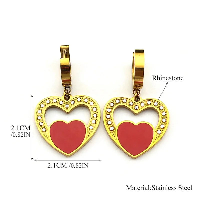 Trendy Double Love Heartbeat Heart Shape Earrings for Women Girls Enamel Stainless Steel Gold Color Gifts JewelryZZZ758-2