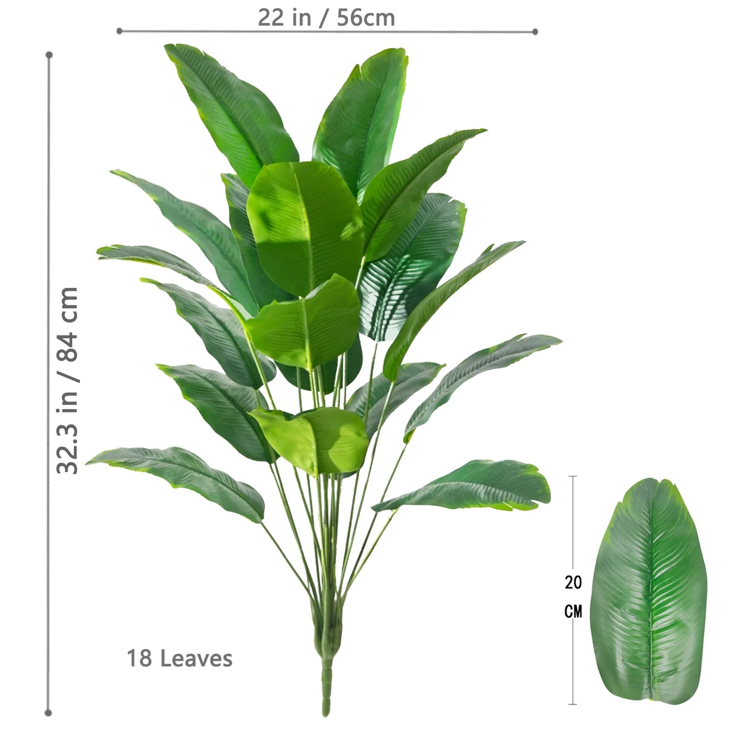 65-120cm （47.2in） Large Tropical Palm Tree Fake Banana Plant Leaves Real Touch Strelitzia Reginae Plastic Plant for Home Garden