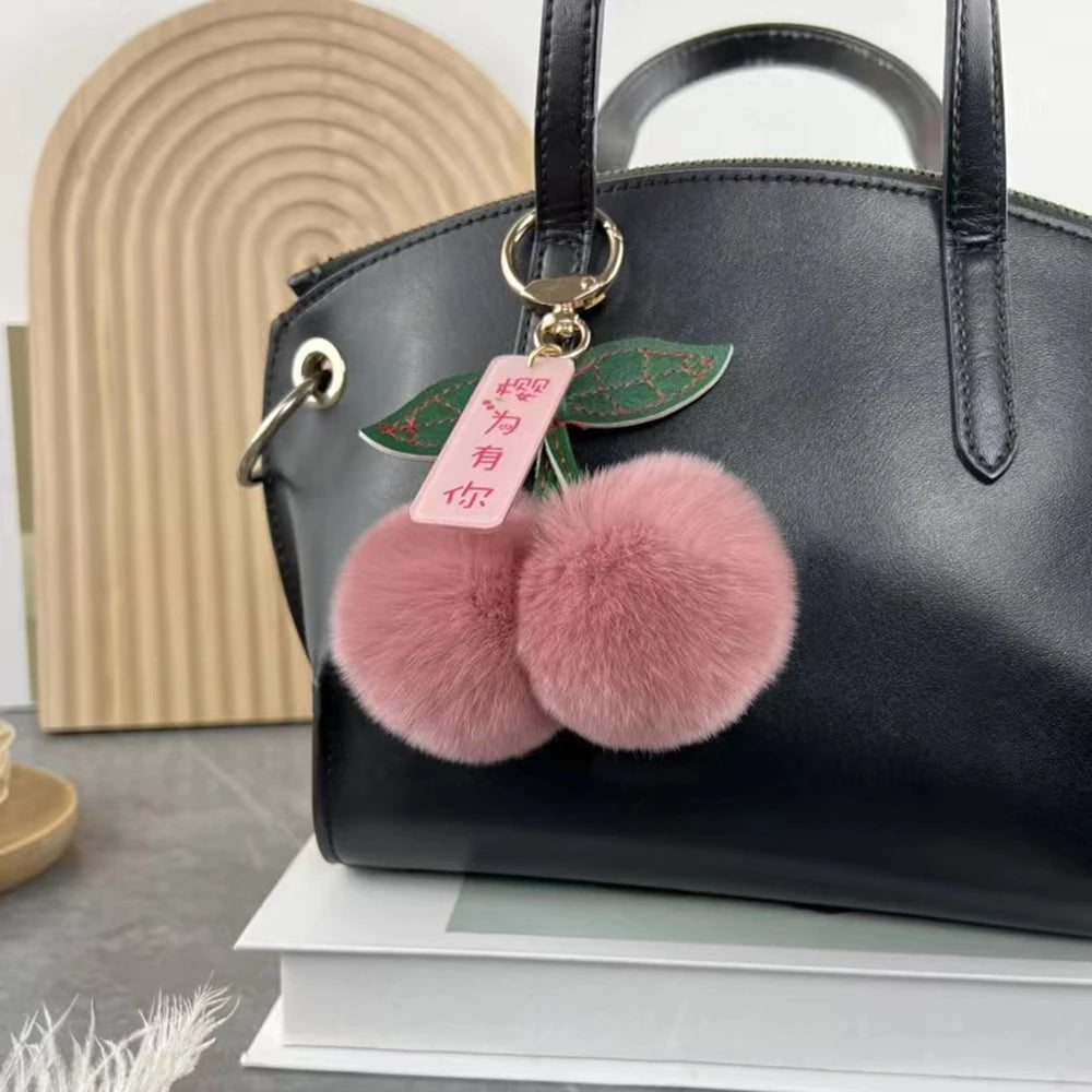 Cute Cherry Plush Toy Keychain New Kawaii Fluffy Cartoon Keychain Kid Gift Women's Bag Charm Pendant Backpack Car Key Accessory