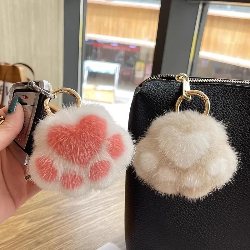 Women's Lovely Cat Paw Faux Fur Keychain Charm Fashion Plush Bear Paw Car Key Chain Bag Pendant Keyrings Party Favor Jewelry