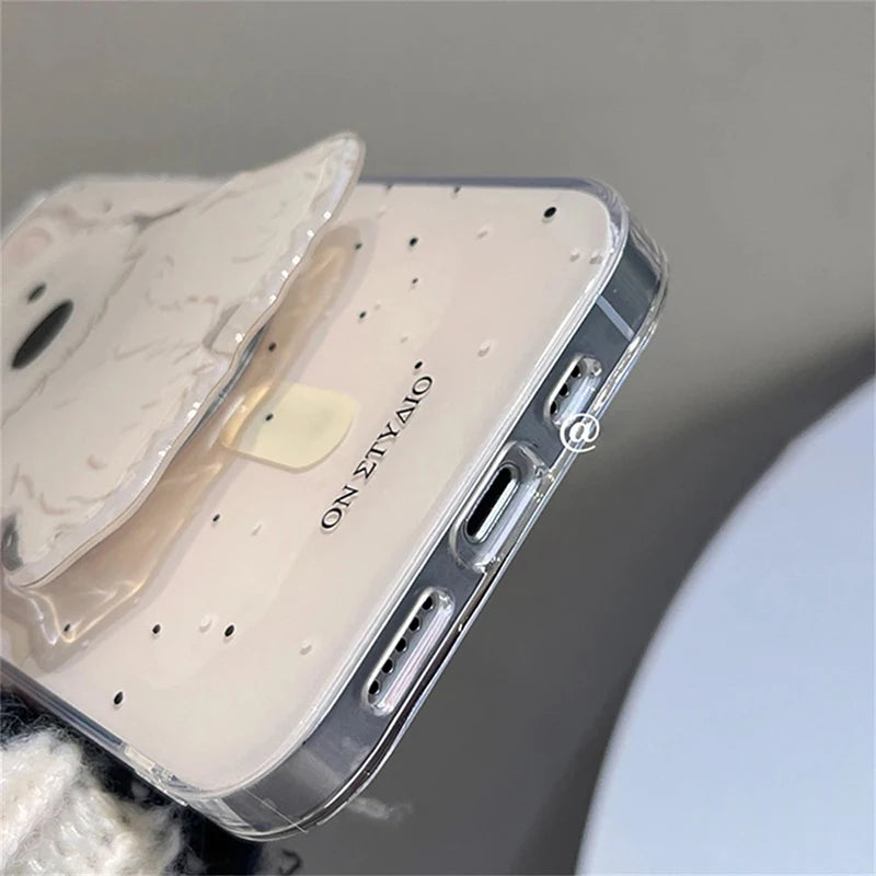 Korean Cute 3D Spring Dog Stand For Magsafe Wireless Charge Phone Case For iPhone 16 15 14 13 12 11 Pro Max 7 Plus X XR XS Cover