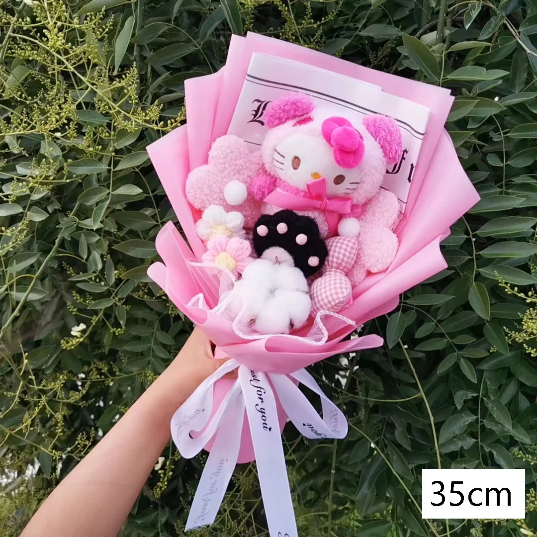 Hello Kitty Cartoon Plush Bouquet  Anime  Rose Soap Flowers  Doll Home Wedding Decoration Christmas Valentine's Day Gift