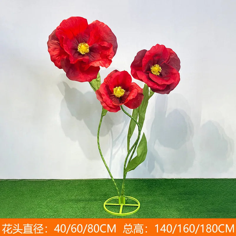 Giant Artificial Poppy Paper Flower, Marriage Decor, Wedding Road Leads, Birthday Party Backdrop Decor, Window Display, 3Pcs