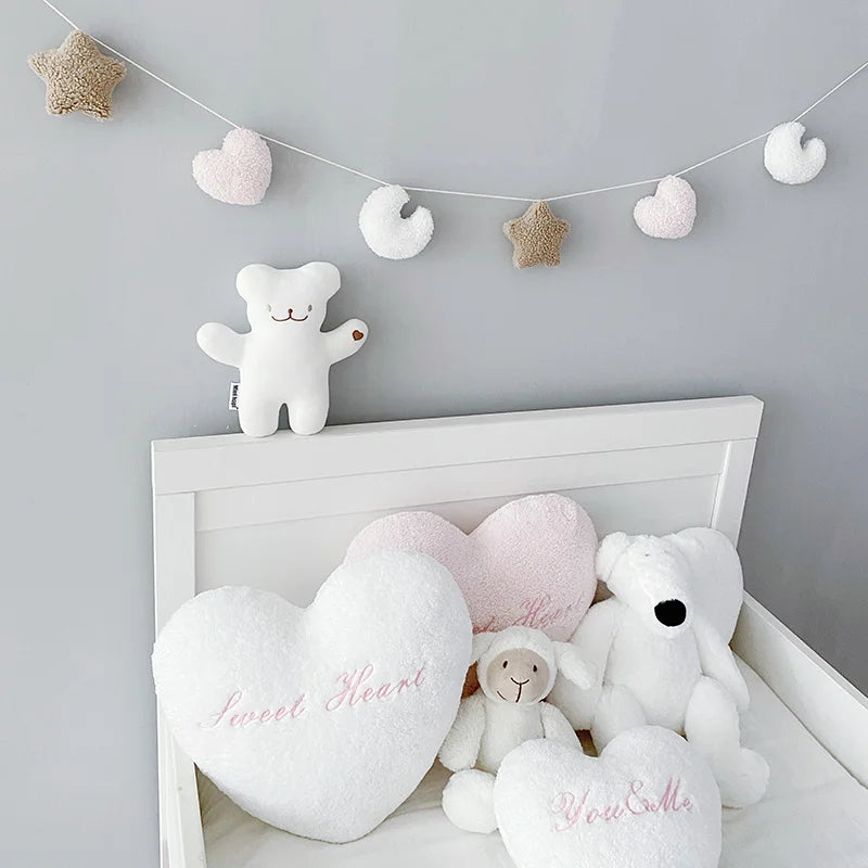 Cute Fluffy Garlands Handmade Moon Star Hanging Decoration Baby Kids Room Home Party Wedding Holiday Wall Nursery Decor Gifts